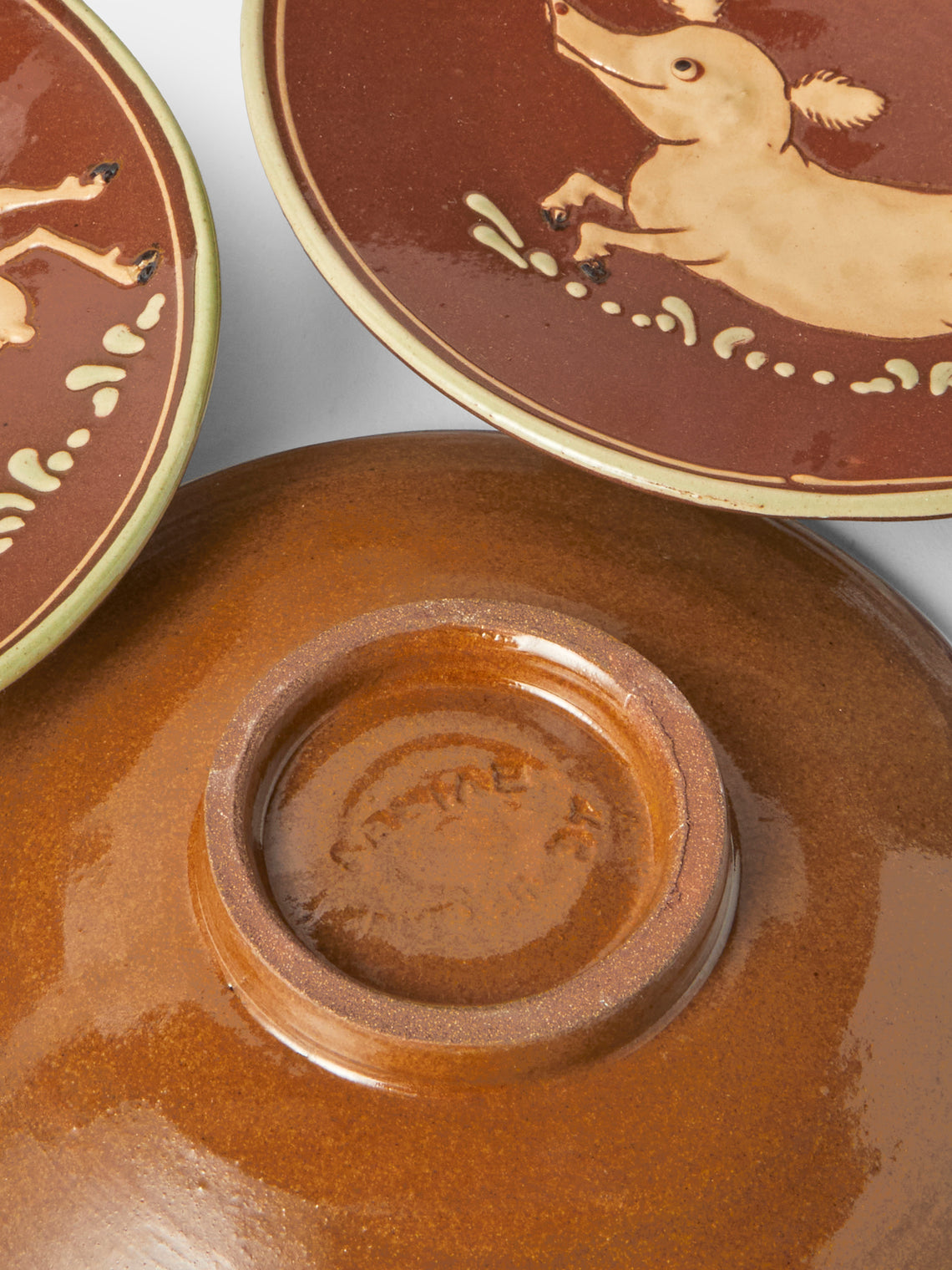 Poterie d’Évires - Animals Hand-Painted Ceramic Plates – 5.5in/14cm (Set of 4) - Light Brown - ABASK