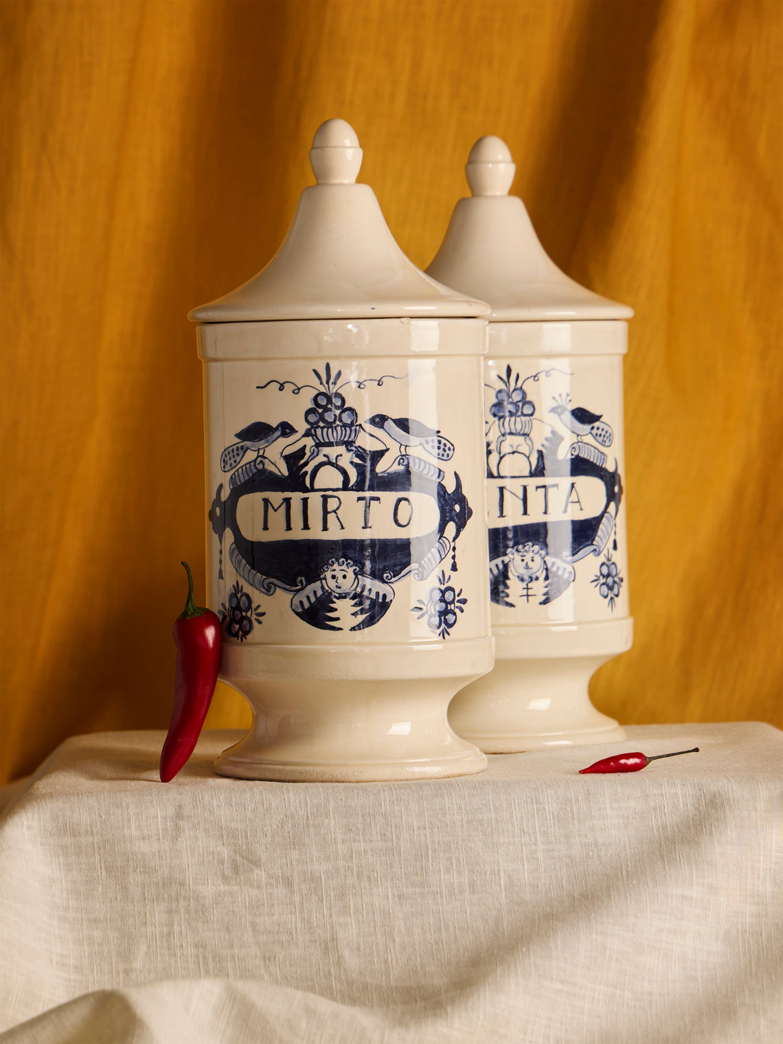 Antique and Vintage - 1940s Italian Ceramic Apothecary Jars (Set of 2) - Blue - ABASK
