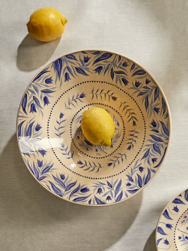 Rosanna Corfe - Birds and Bluebells Hand-Painted Ceramic Flared Bowl - Cream - ABASK