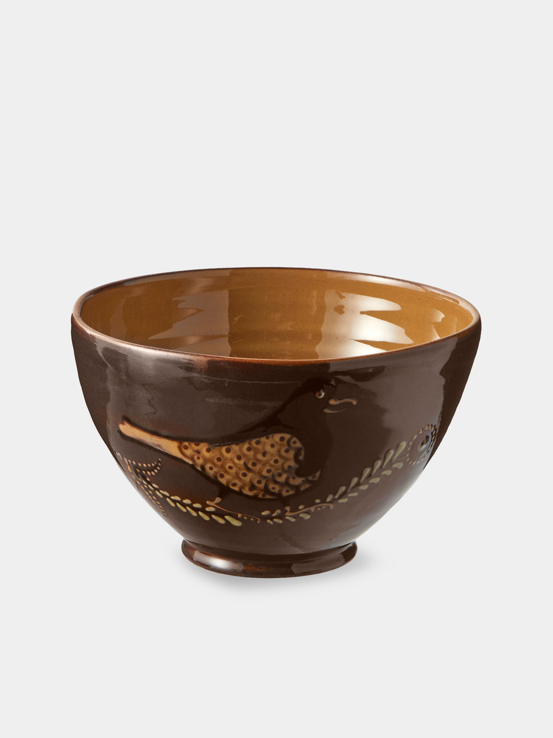 Poterie d’Évires - Birds Hand-Painted Ceramic Grand Bowls (Set of 4) - Light Brown - ABASK