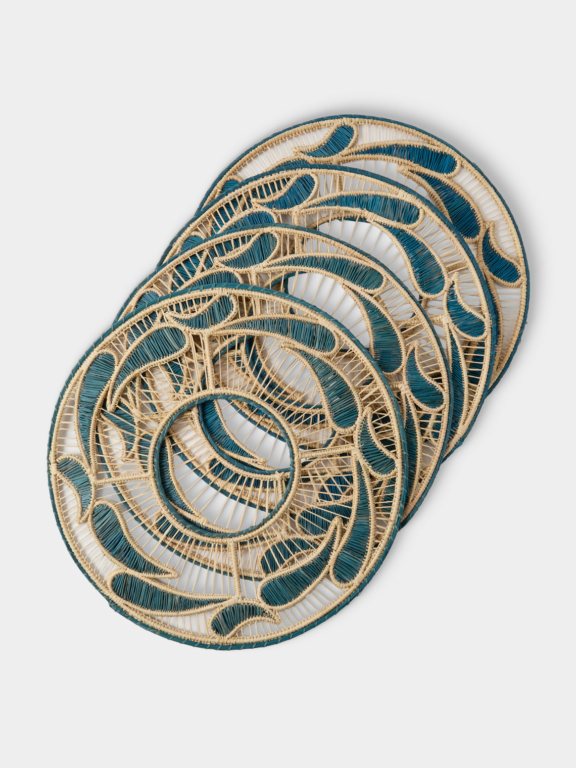 Artesanías del Atlántico - | Set of 4 | Mimbre Handwoven Palm Placemats - Blue - ABASK