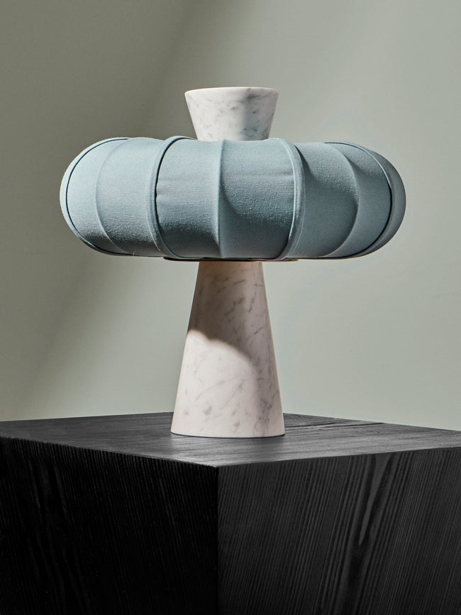 Zavadski - Andorra Art Deco Stone and Fabric Table Lamp - Blue - ABASK