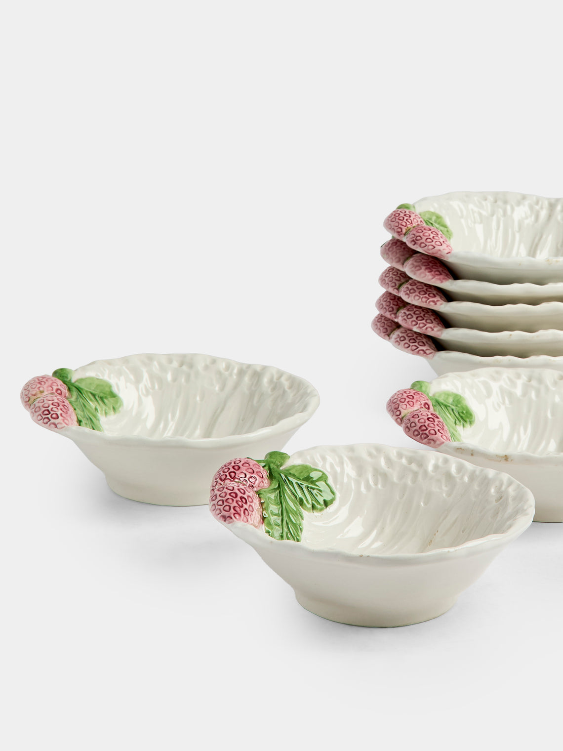 Antique and Vintage - Mid-Century Strawberries Ceramic Bowls (Set of 8) - White - ABASK