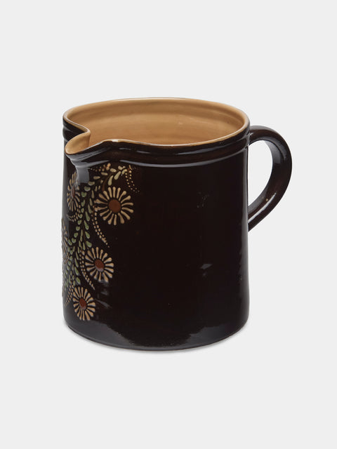 Poterie d’Évires - Flowers Hand-Painted Ceramic Straight-Edge Jug (70.5oz/2L) - Dark brown - ABASK - 