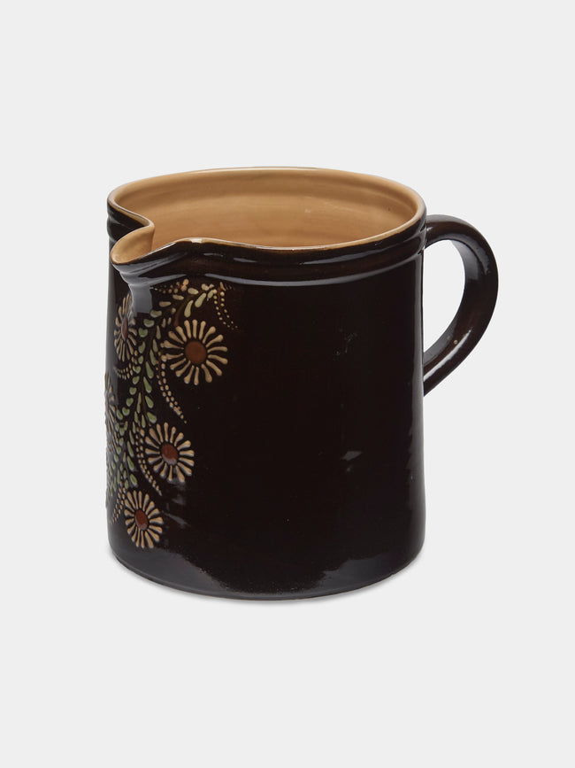 Poterie d’Évires - Flowers Hand-Painted Ceramic Straight-Edge Jug (70.5oz/2L) - Dark brown - ABASK - 