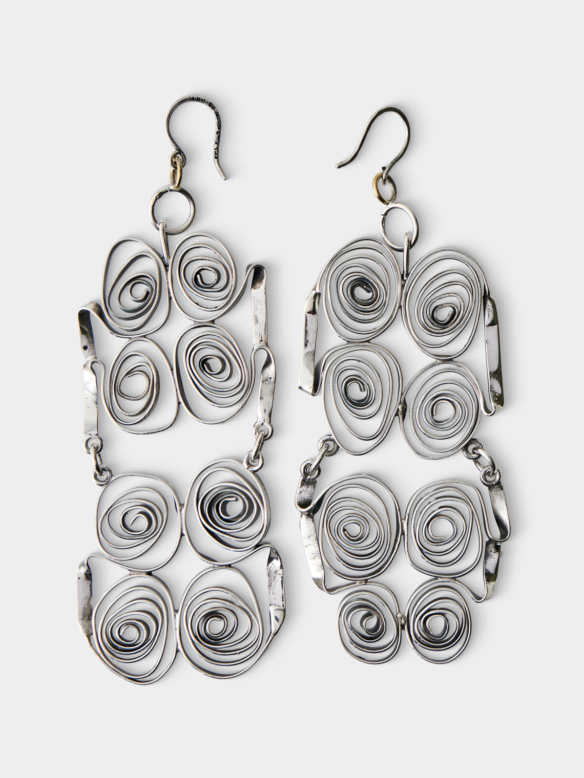 Mahnaz Collection - Vintage 1968 Liisa Vitali Sterling Silver Hook Earrings - Silver - ABASK
