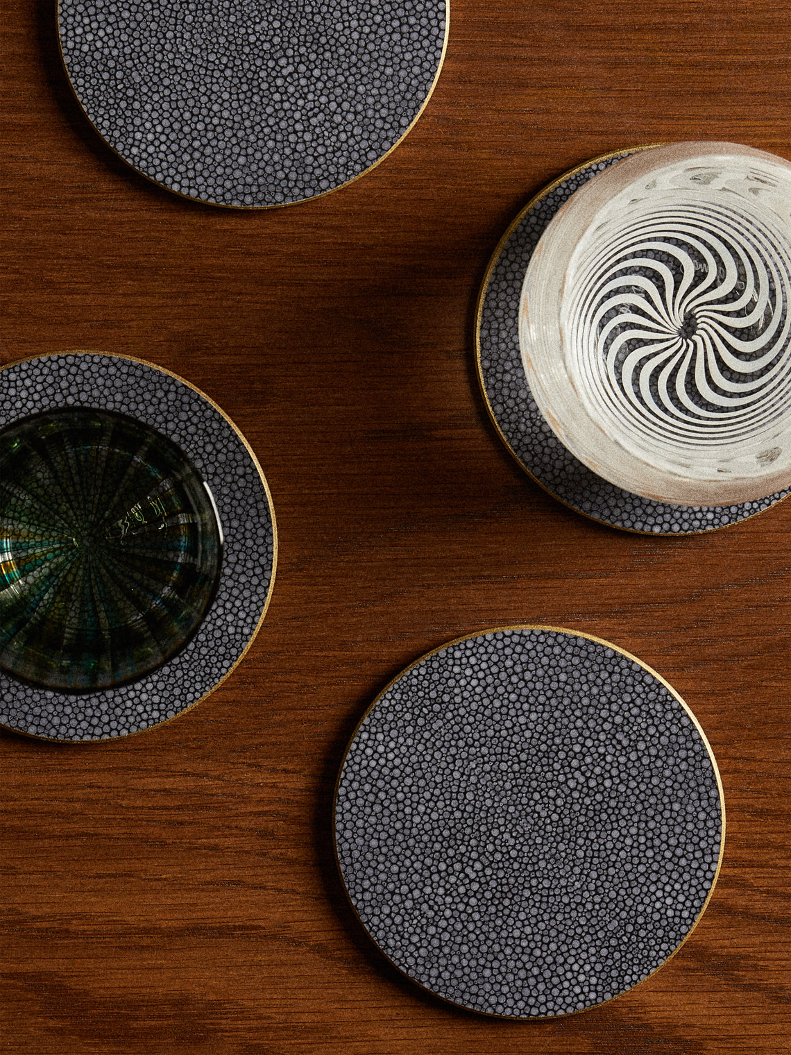 HestiaLiving - | Set of 4 | Prestige Faux Shagreen Coasters - Gray - ABASK