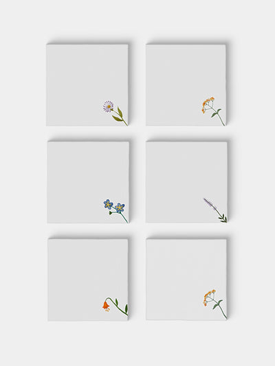 Taf Firenze - | Set of 6 | Summer Floral Hand-Embroidered Linen Napkins - White - ABASK - 
