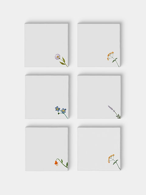 Taf Firenze - | Set of 6 | Summer Floral Hand-Embroidered Linen Napkins - White - ABASK - 