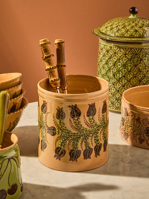 Poterie d’Évires - Flowers Hand-Painted Ceramic Utensil Pot - Cream - ABASK