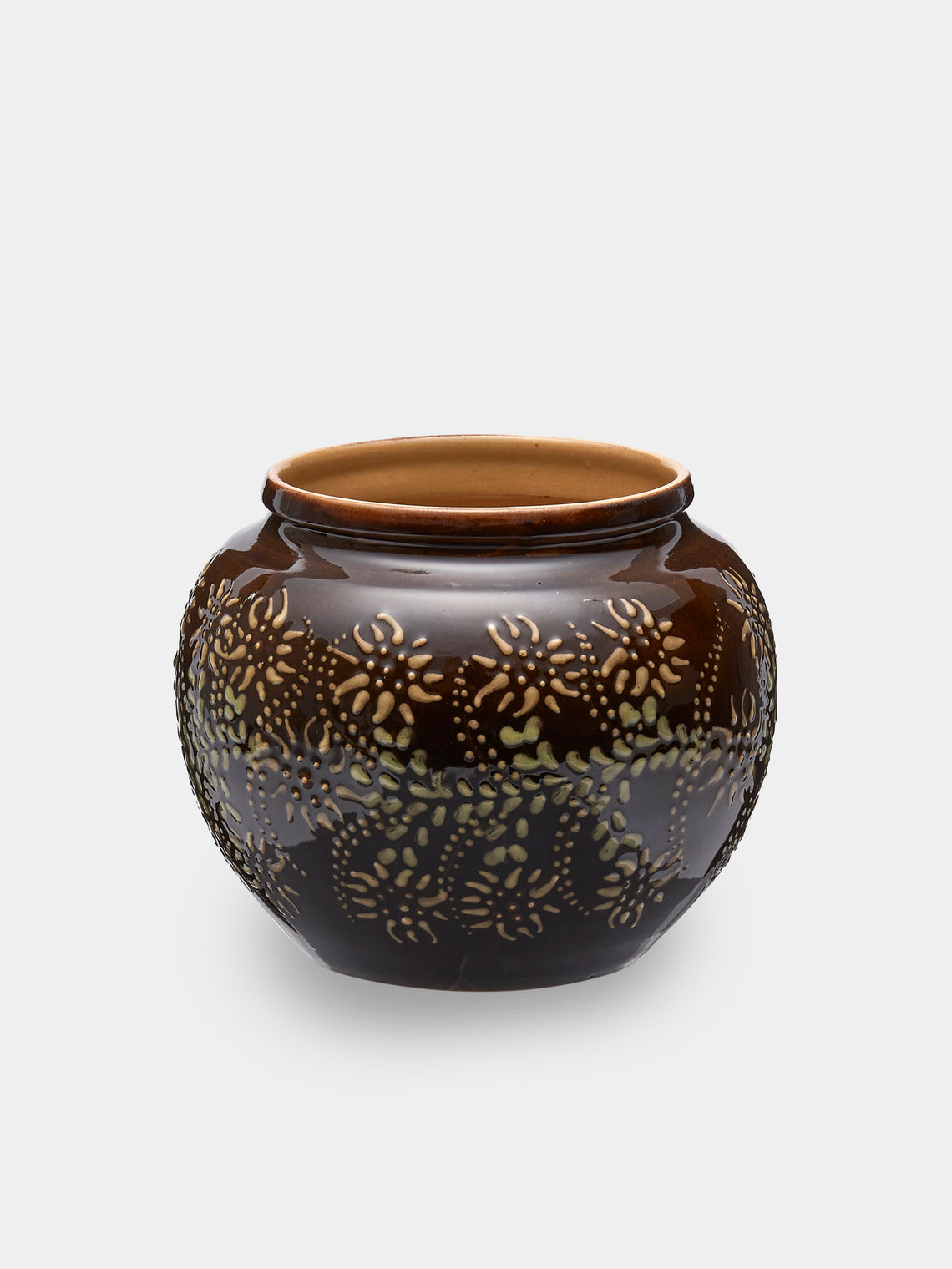 Poterie d’Évires - Flowers Hand-Painted Ceramic Vase (5in/13cm) - Dark brown - ABASK - 