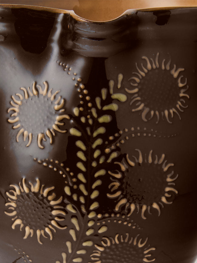 Poterie d’Évires - Flowers Hand-Painted Ceramic Medium Jug - Dark Brown - ABASK