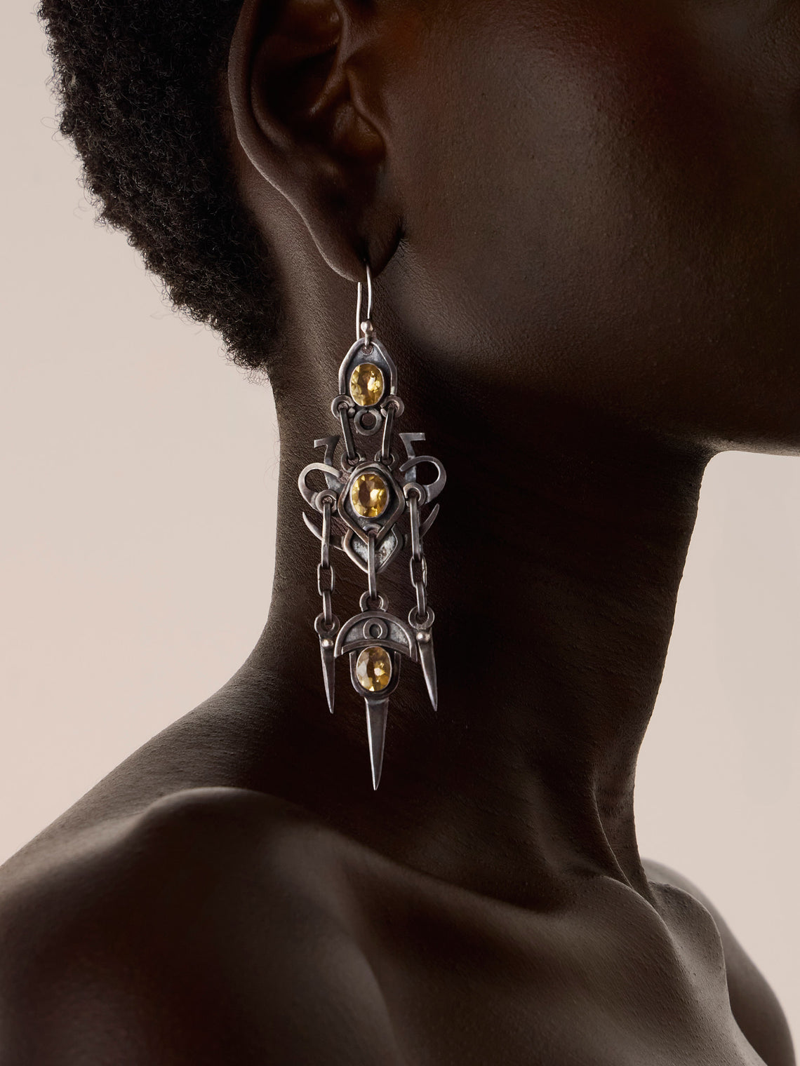 Mahnaz Collection - Vintage Sterling Silver and Citrine Dangle Earrings - Silver - ABASK