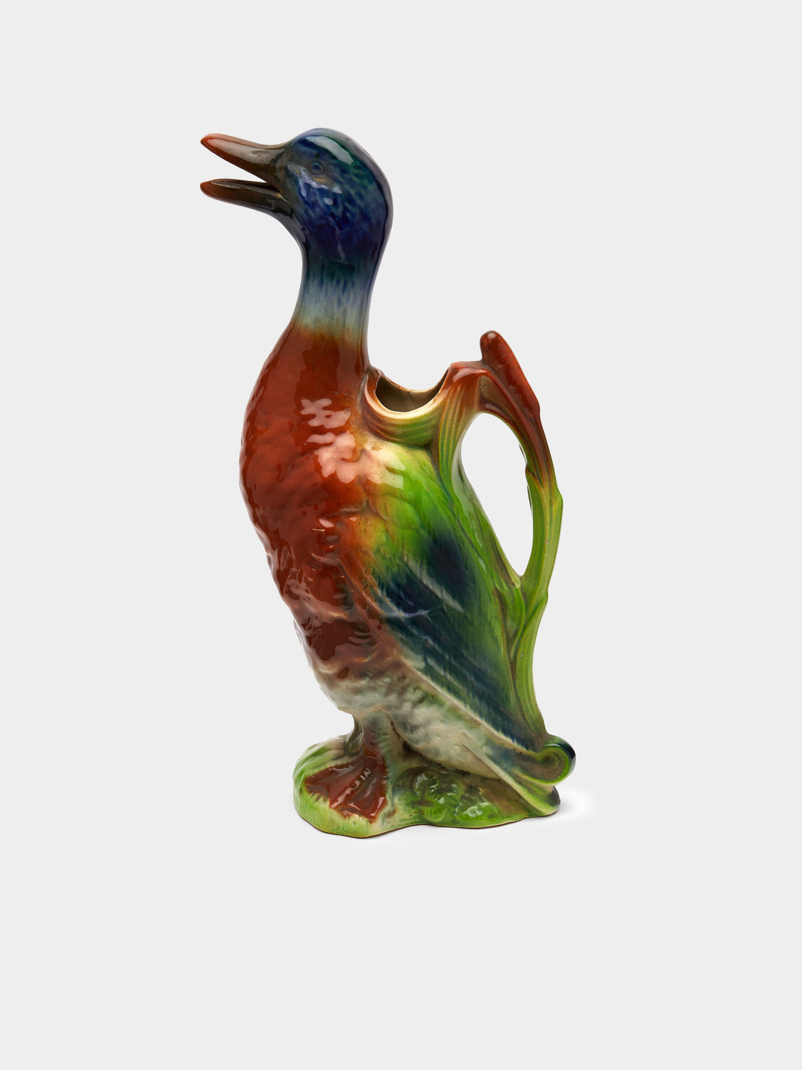 Antique and Vintage - 1930s Majolica Ceramic Duck Jug - Green - ABASK - 
