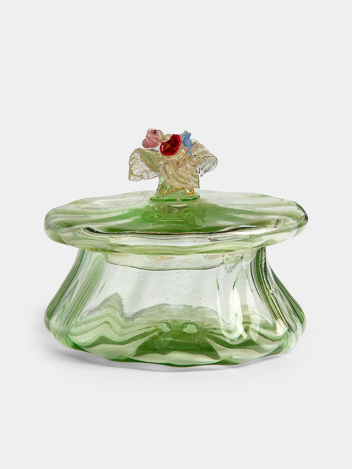 Antique and Vintage - 1940s Murano Glass Lidded Pot - Green - ABASK - 