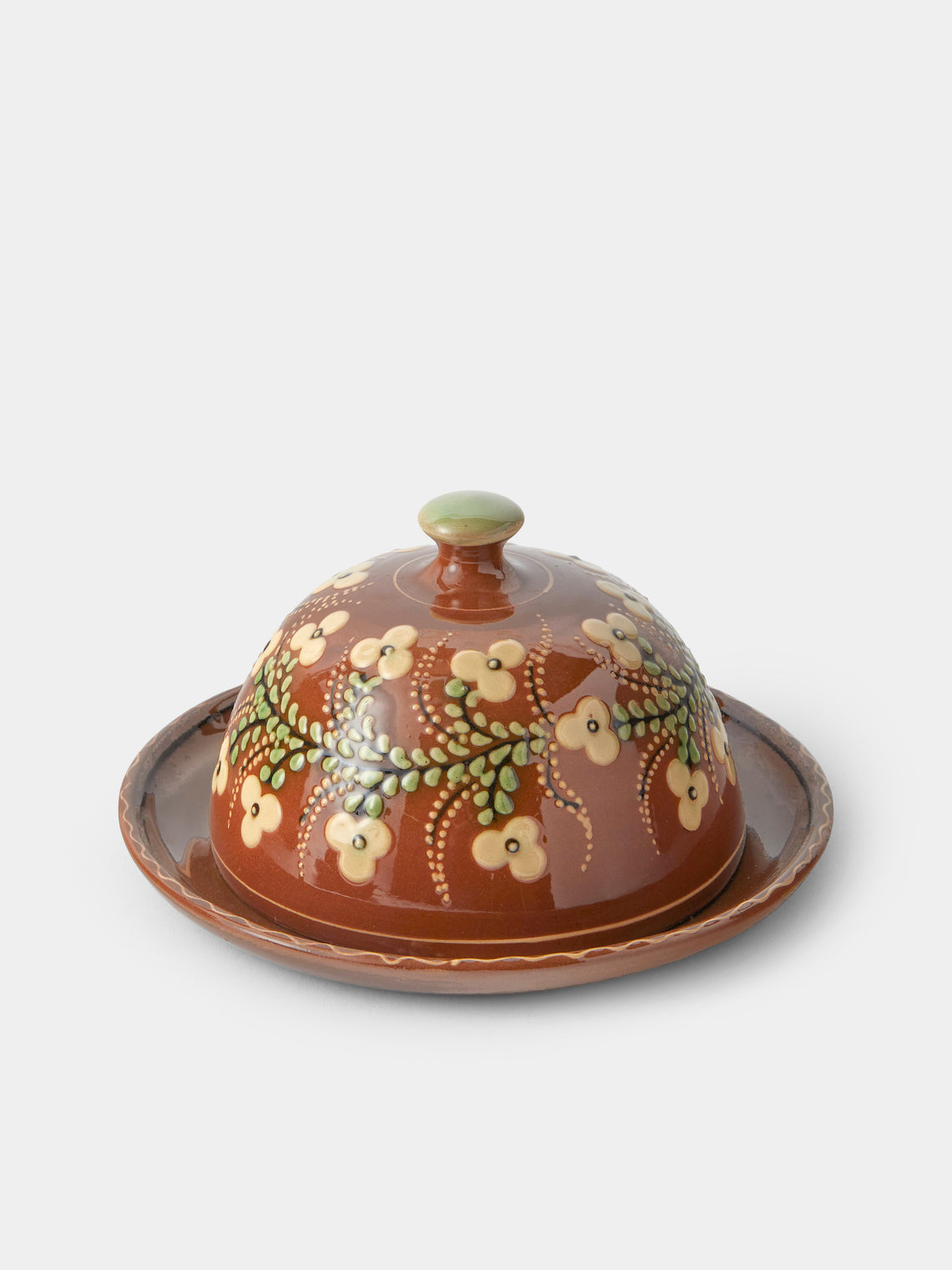 Poterie d’Évires - Flowers Hand-Painted Ceramic Butter Dish - Light Brown - ABASK - 