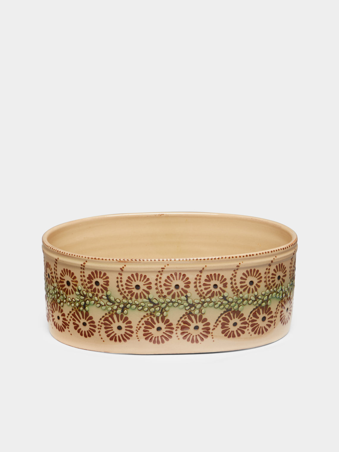 Poterie d’Évires - Flowers Hand-Painted Ceramic Oval Serving Dish -  - ABASK - 