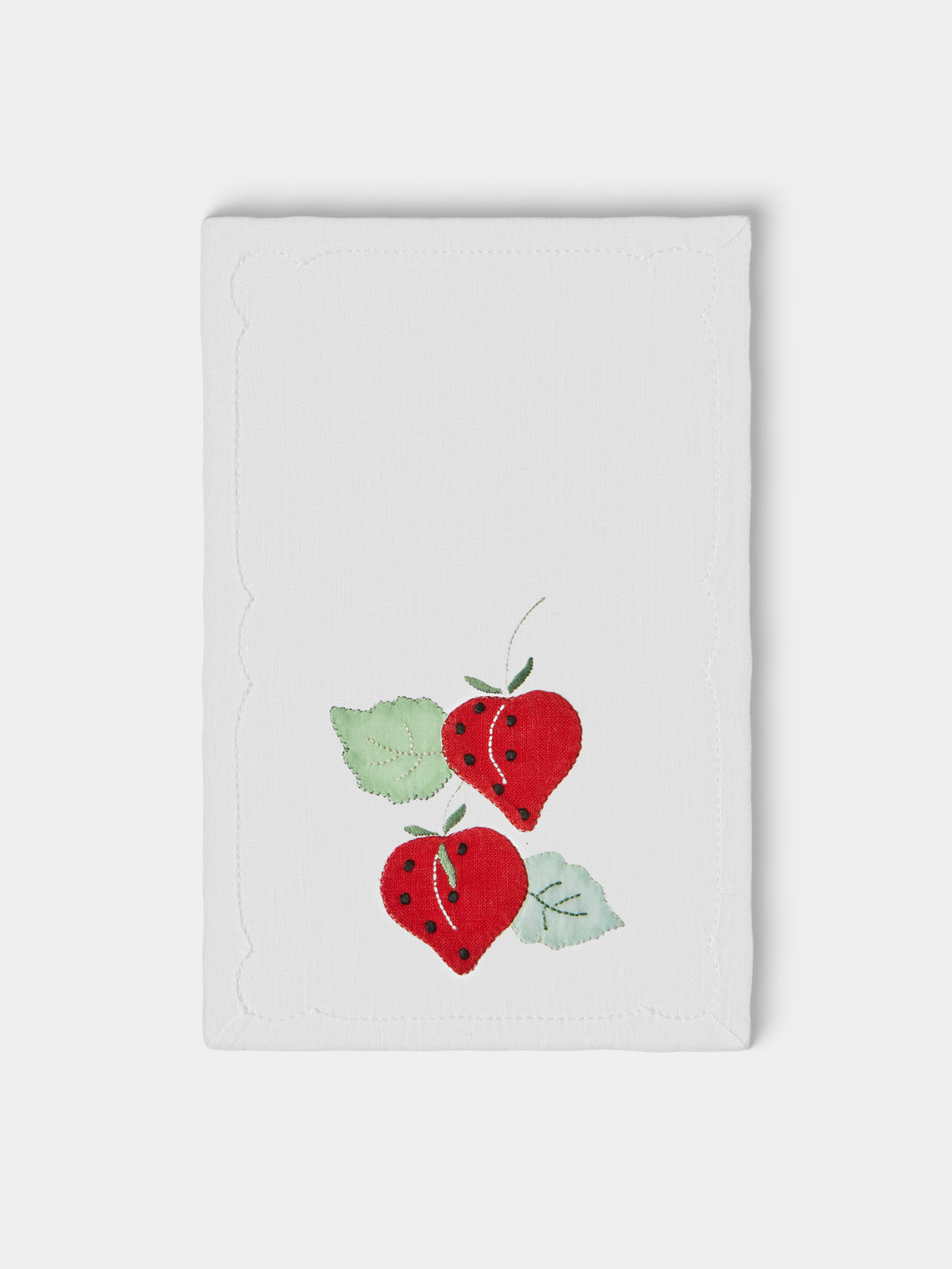 Taf Firenze - | Set of 6 | Retro Fruit Hand-Appliquéd Linen Cocktail Napkins - White - ABASK