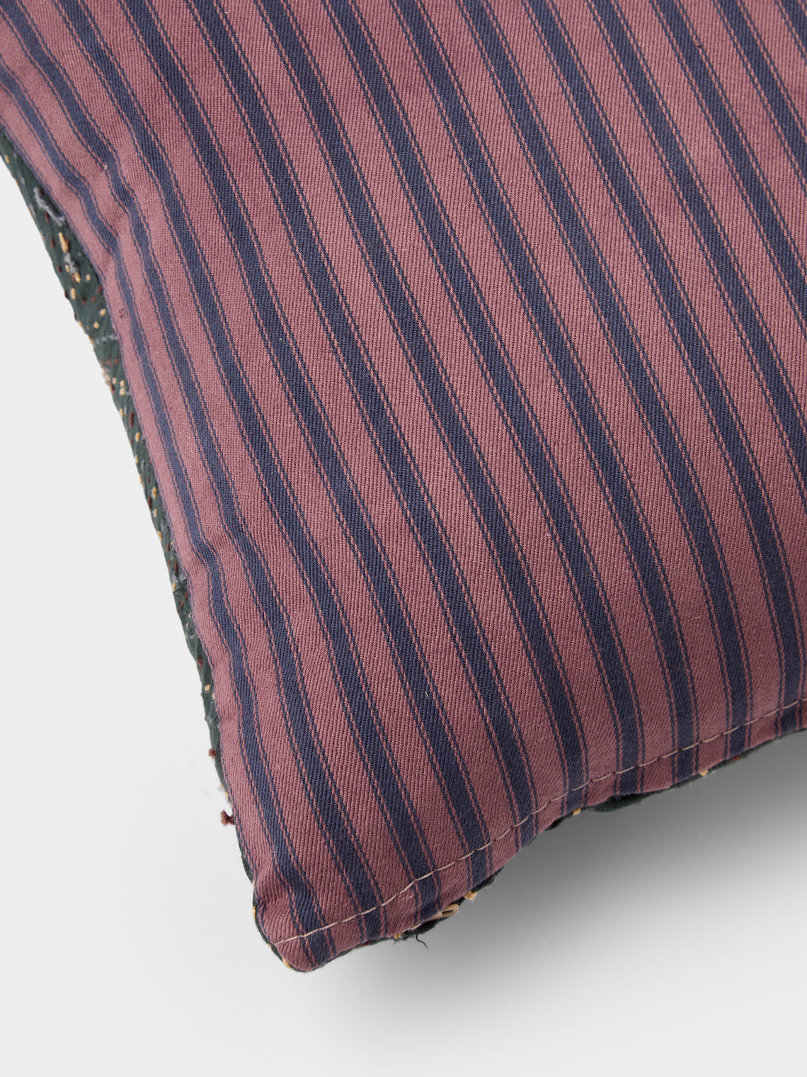 By Walid - 19th-Century Needlepoint Wool and French Ticking Fabric Cushion (19.5in/50cm) - Multiple - ABASK