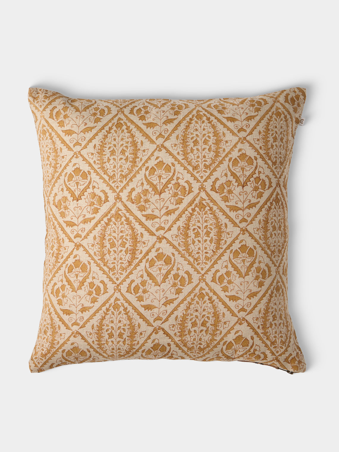 Chamois - Block-Printed Linen Cushions – 19.5in/50cm (Set of 2) - Yellow - ABASK