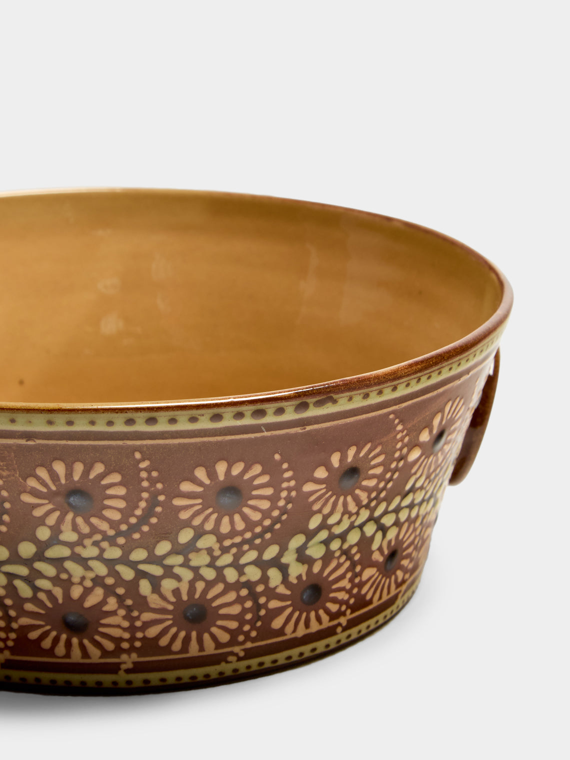 Poterie d’Évires - Flowers Hand-Painted Ceramic Small Handled Serving Bowl - Light brown - ABASK