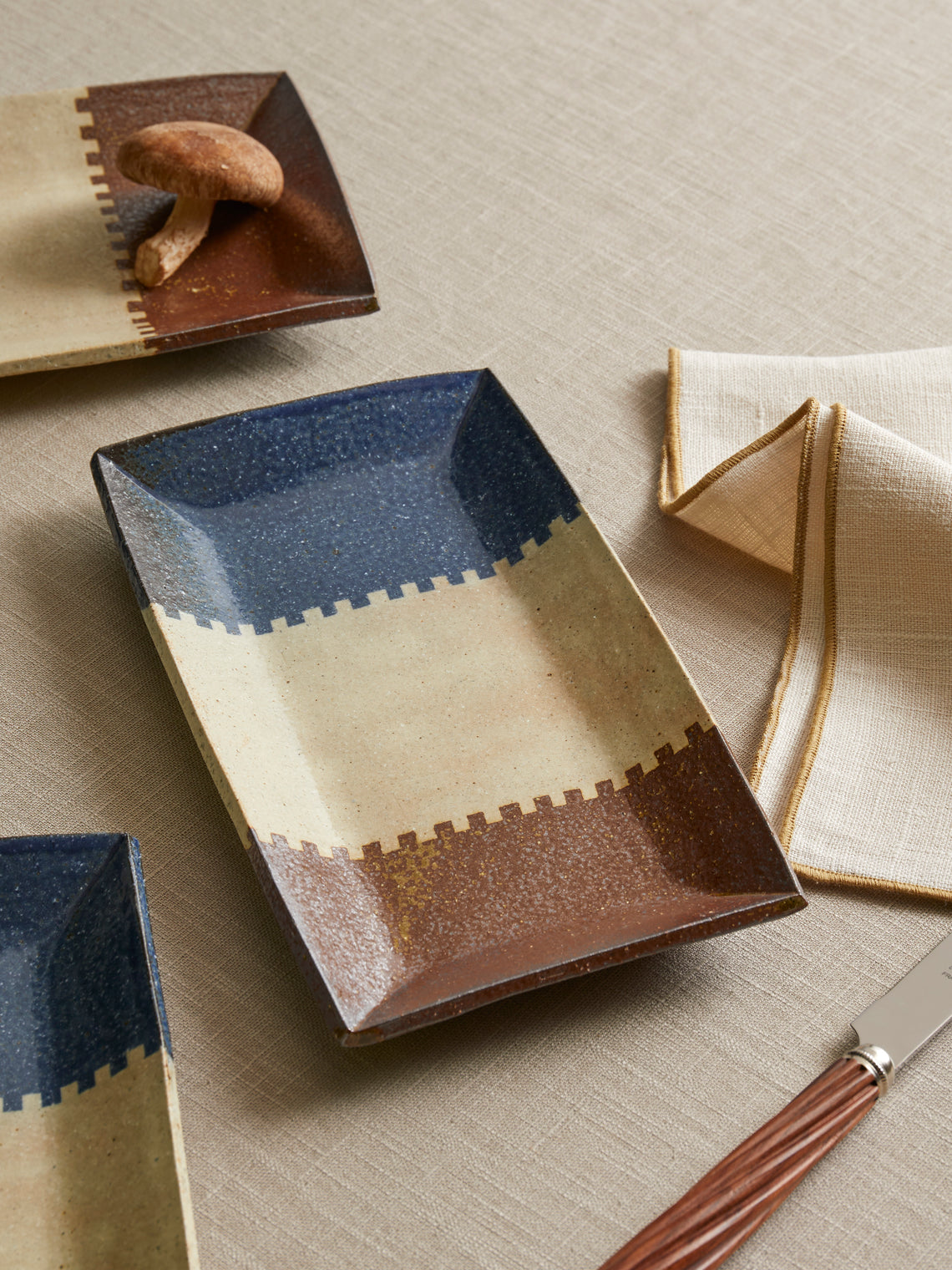 Makidani-gama - Nerikomi Ceramic Rectangular Plates – 8.5in/21.5cm (Set of 3) - Multiple - ABASK