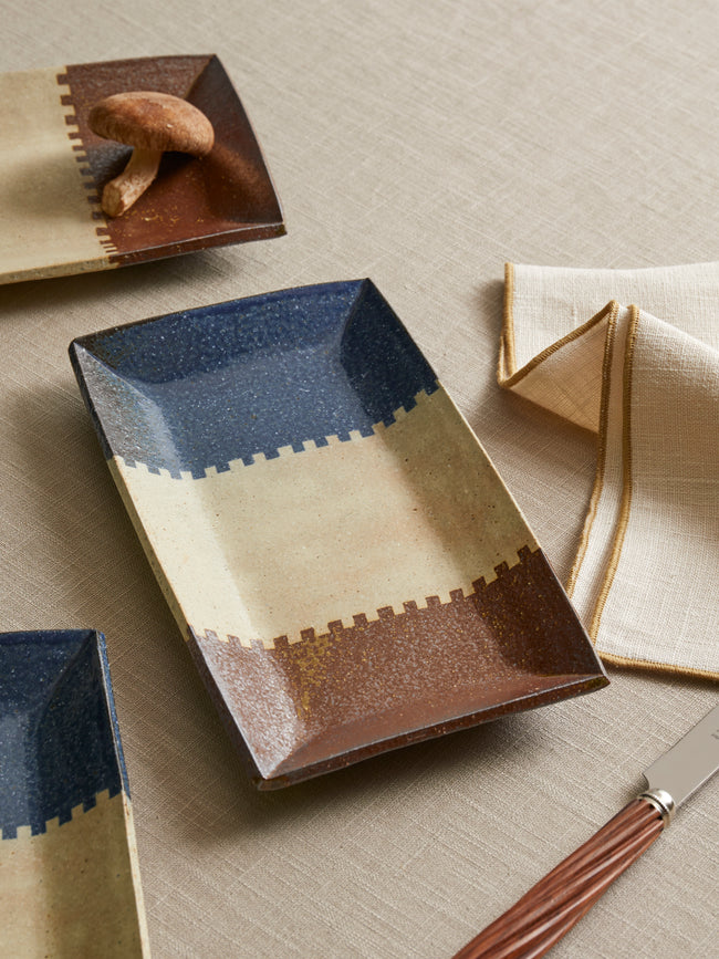 Makidani-gama - Nerikomi Ceramic Rectangular Plates – 8.5in/21.5cm (Set of 3) - Multiple - ABASK