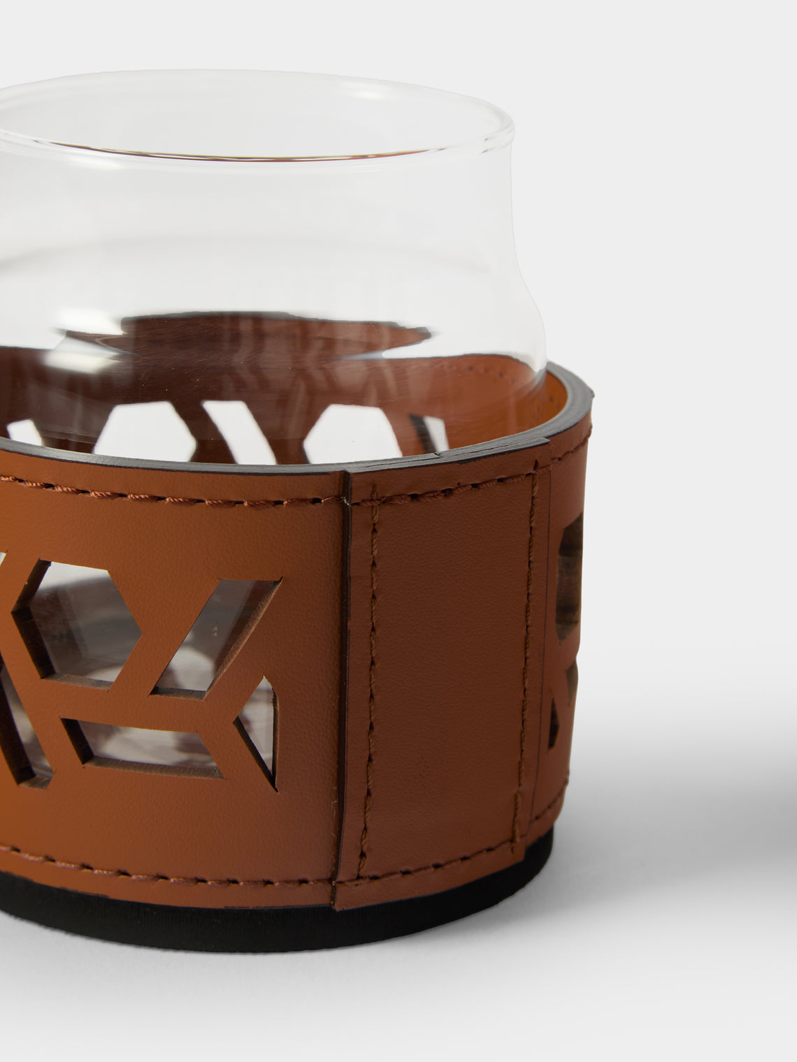 RUDI - Fiordaliso Glass and Leather Sugar Bowl with Spoon - Brown - ABASK