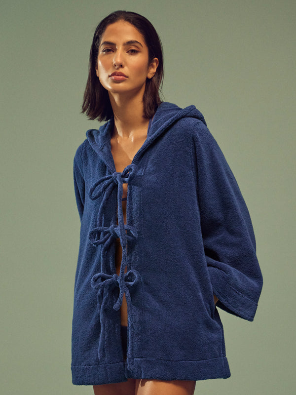 Lisa Marie Fernandez - Terry Cotton Mini Cape | Size: XS/S - Navy - ABASK