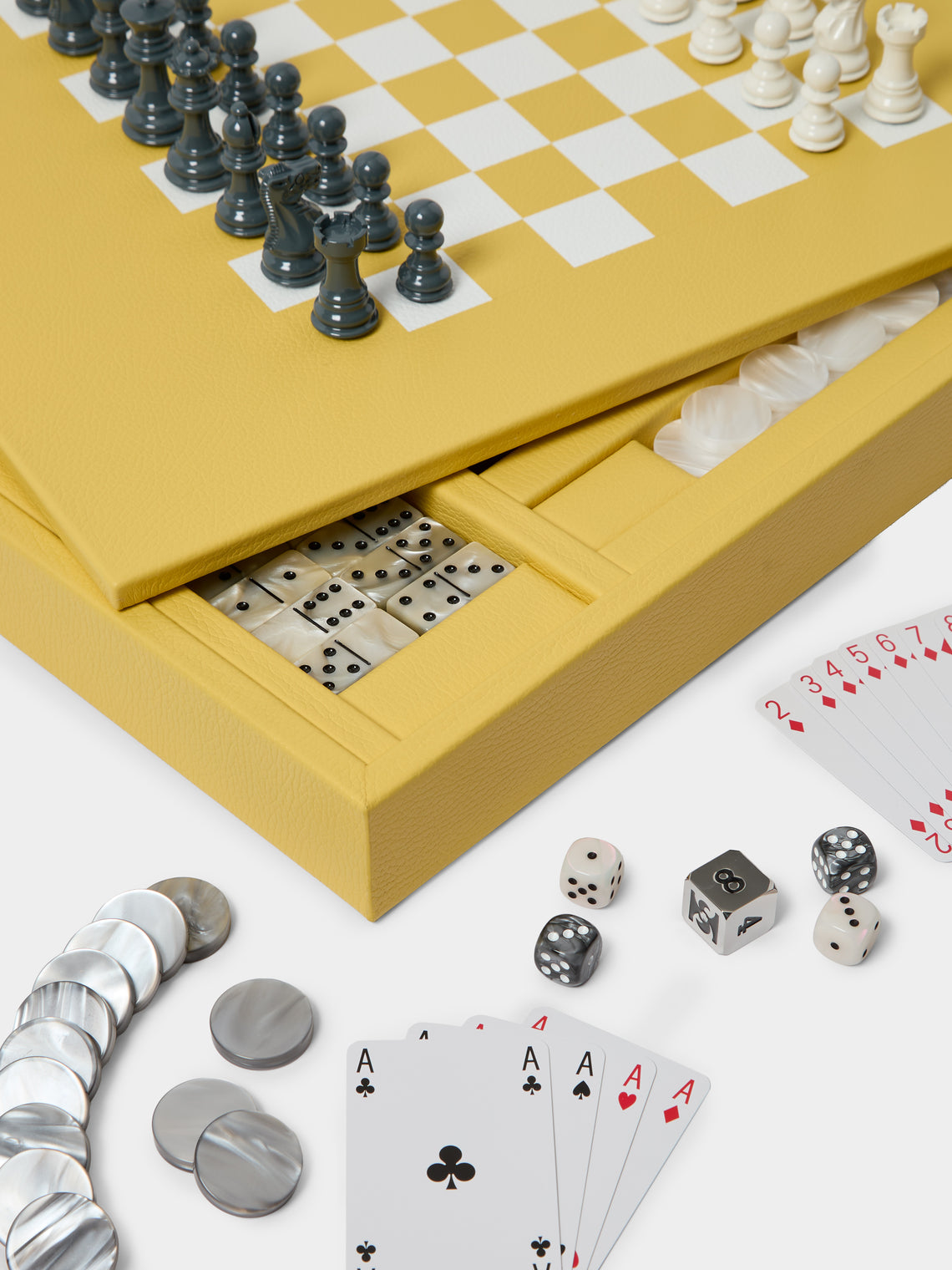 Hector Saxe - Leather Backgammon, Checkers, Chess and Dominoes Compendium - Yellow - ABASK