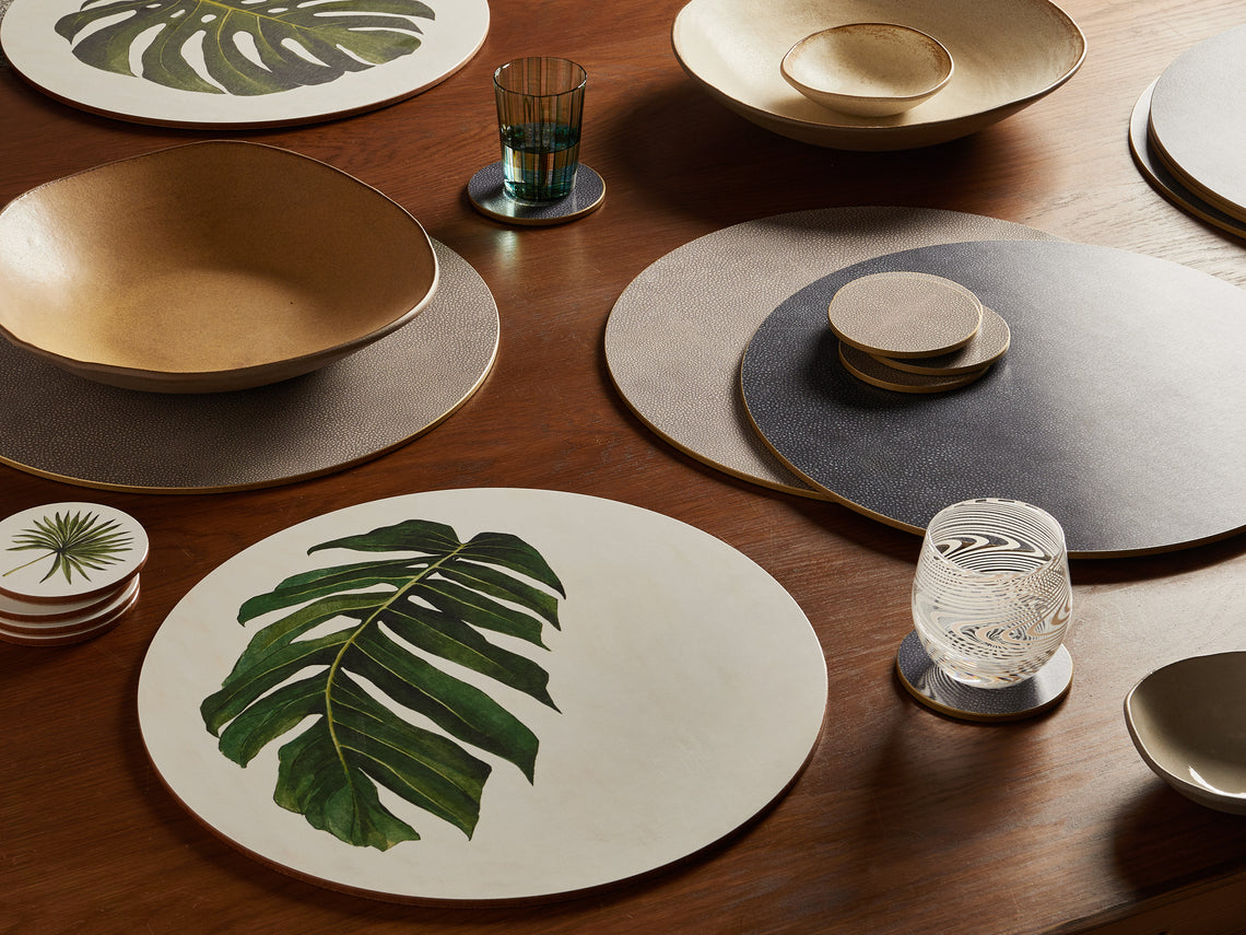 HestiaLiving - | Set of 4 | Prestige Faux Shagreen Placemats - Brown - ABASK