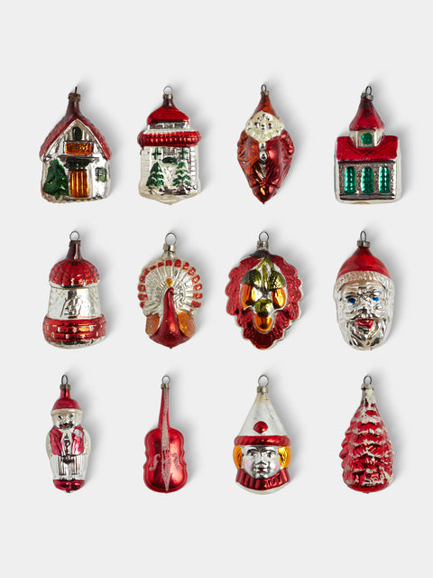 Antique and Vintage - Early-20th-Century Christmas Glass Baubles (Set of 12) - Red - ABASK - 