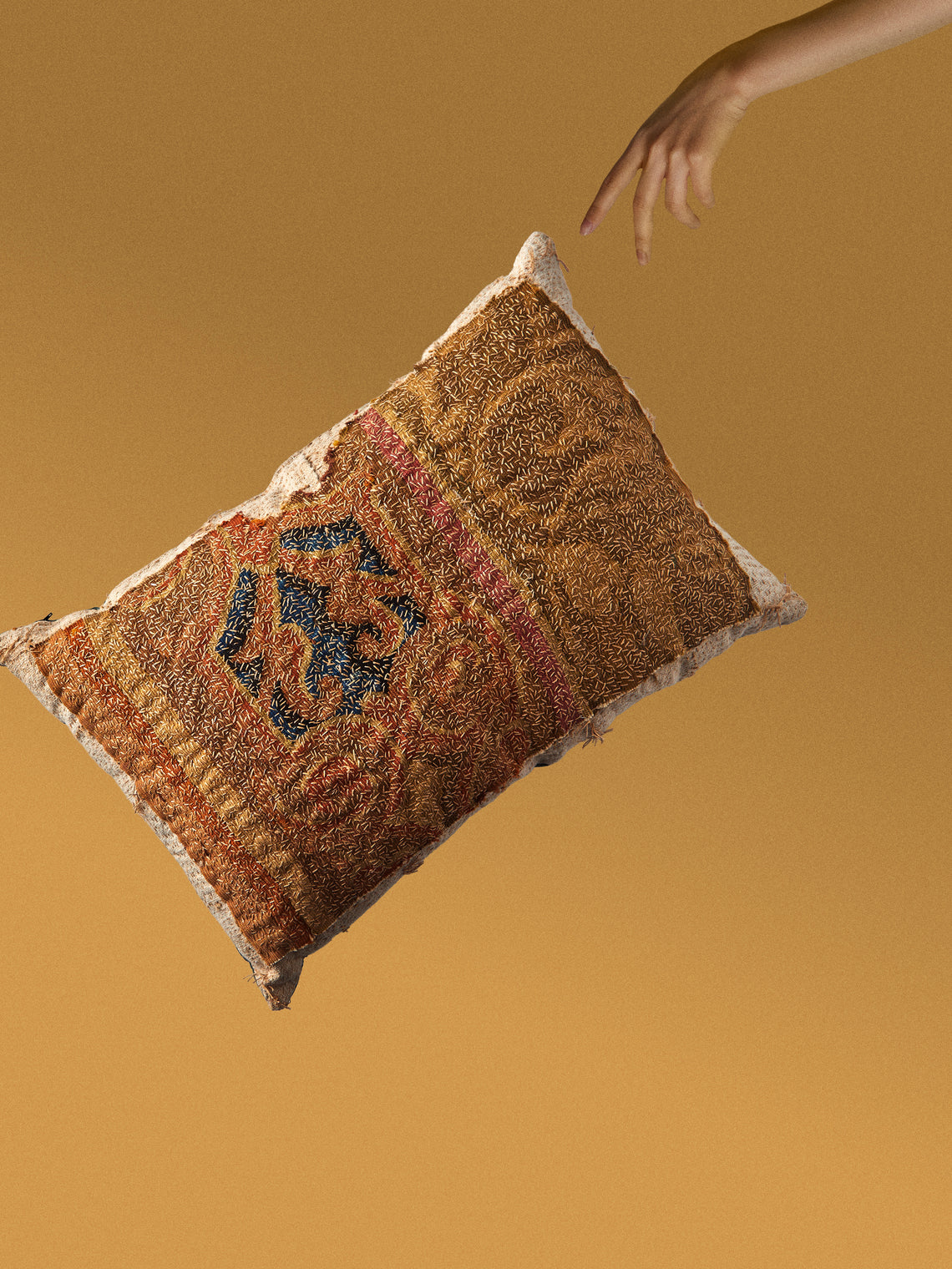 By Walid - 19th-Century French Napoleon III Aubosson Tapestry Wool and Damask Cushion (27.5in/70cm) - Multiple - ABASK