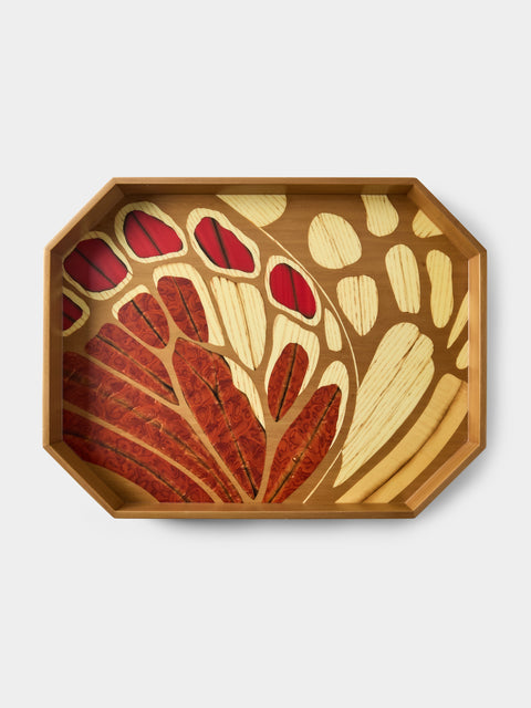 Silvia Furmanovich - Butterflies Marquetry Wood Octagonal Tray (15.5in/40cm) - Red - ABASK - 