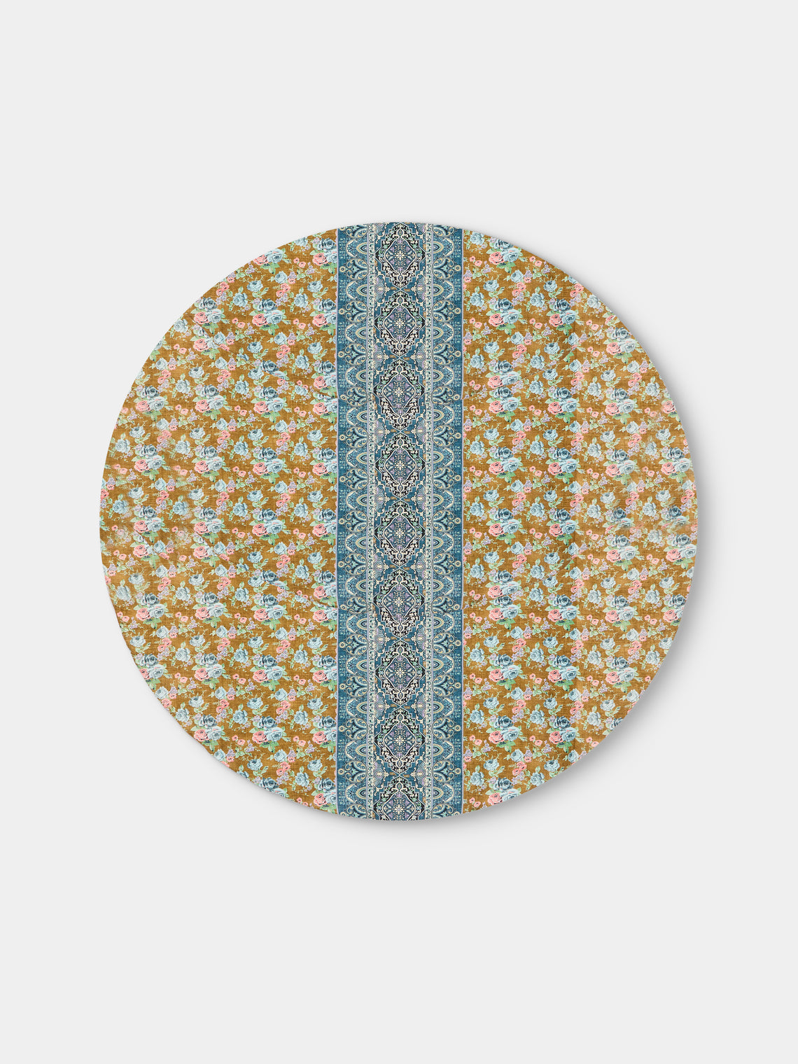 D'Ascoli - Marley Printed Linen Round Tablecloth (90.5in/2.3m) - Multiple - ABASK - 