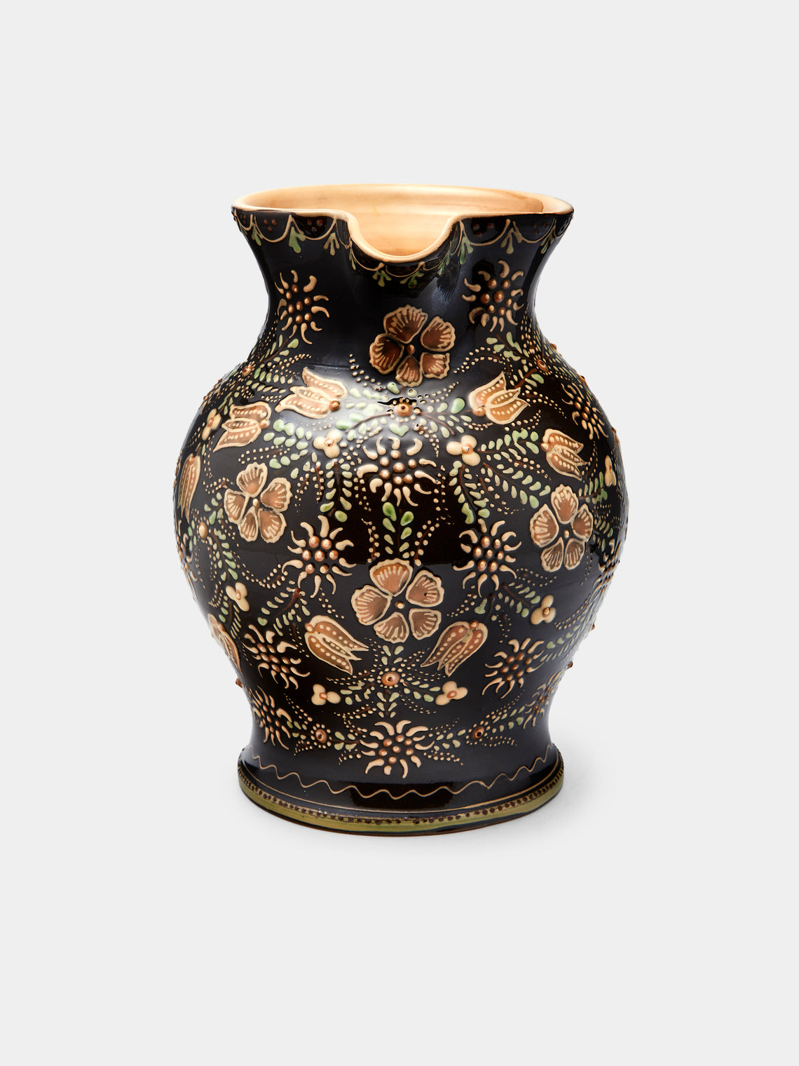 Poterie d’Évires - Flowers Hand-Painted Ceramic Large Round Jug - Dark brown - ABASK