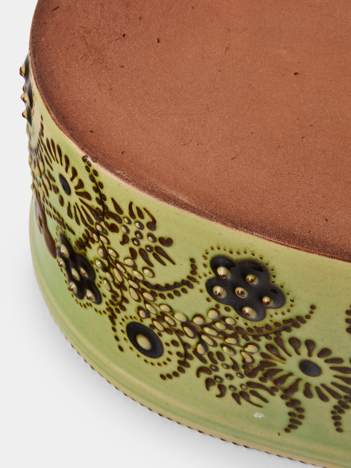 Poterie d’Évires - Flowers Hand-Painted Ceramic Oval Dish - Dark Brown - ABASK