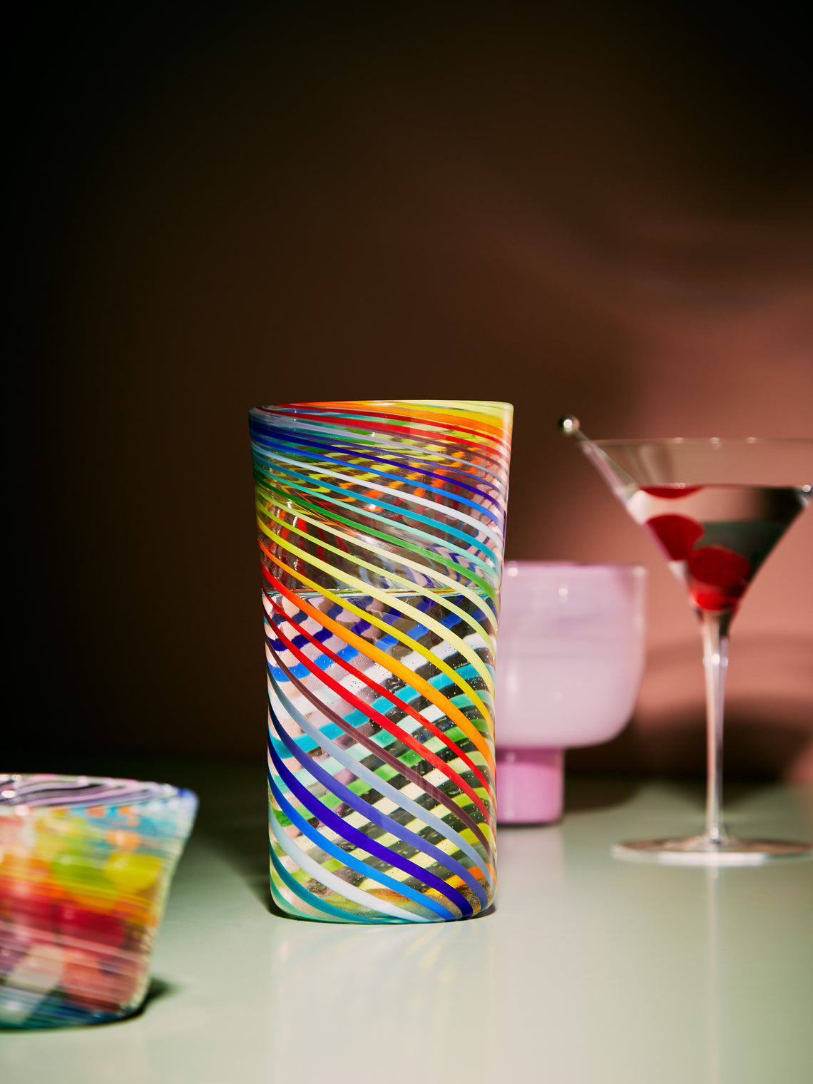 Twist Filigrane Hand-Blown Glass Highballs (Set of 2)