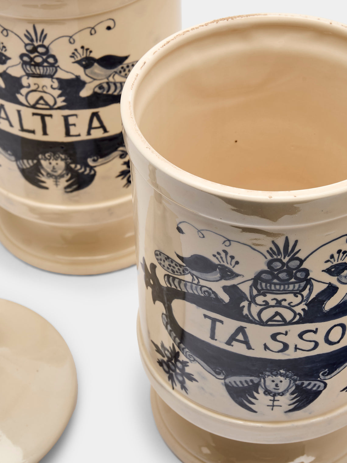 Antique and Vintage - 1940s Italian Ceramic Apothecary Jars (Set of 2) - Blue - ABASK