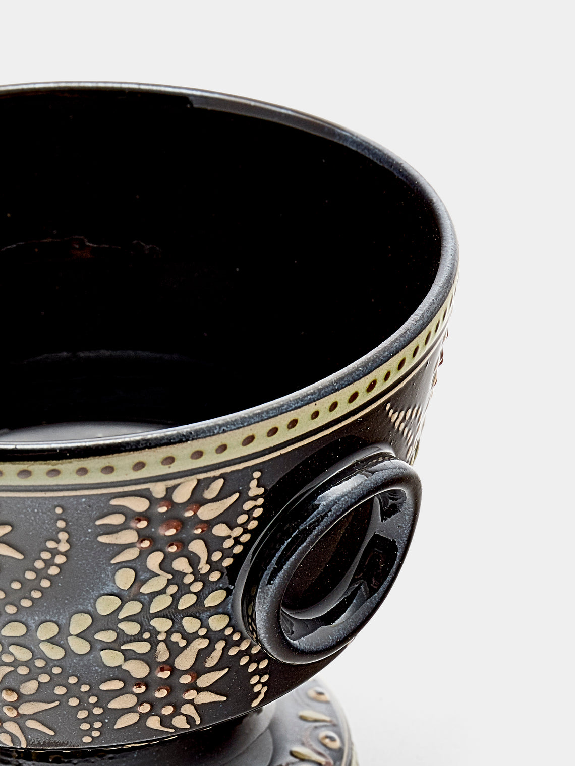 Poterie d’Évires - Flowers Hand-Painted Ceramic Small Raised Bowl - Dark brown - ABASK