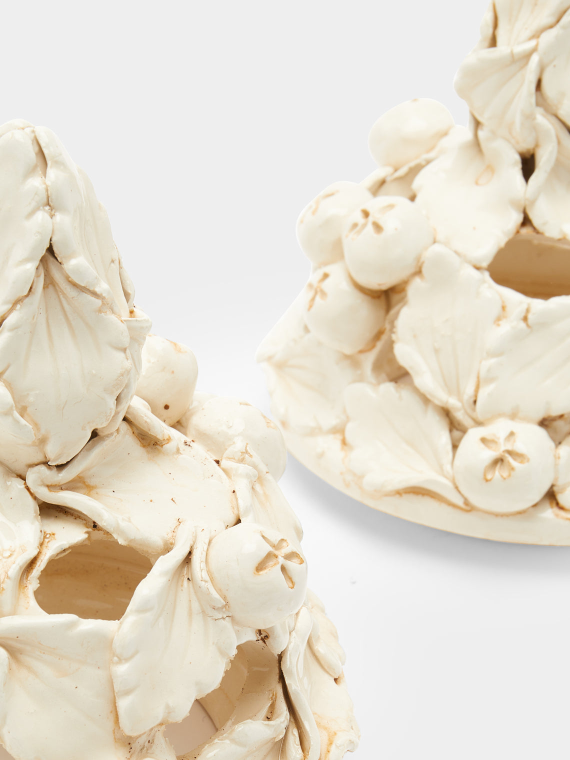 Antique and Vintage - 1940s Floral Relief Ceramic Vases (Set of 2) -  - ABASK