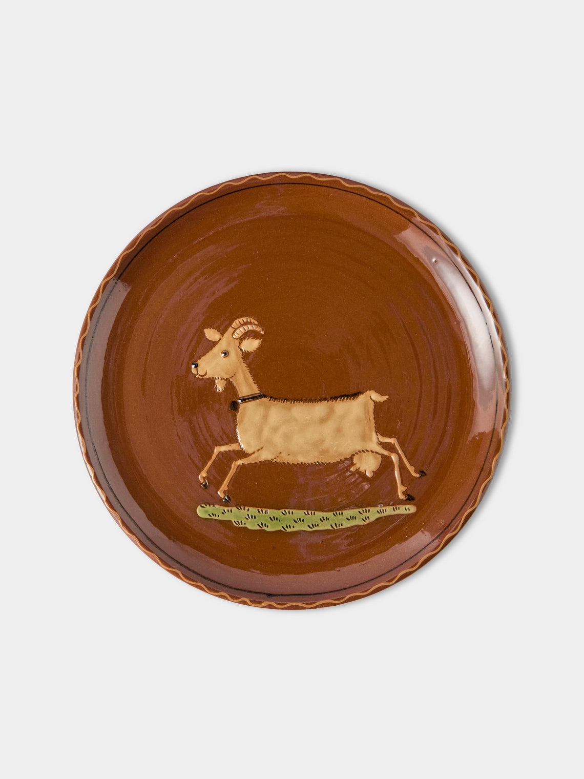Poterie d’Évires - Animals Hand-Painted Ceramic Dinner Plates – 9.5in/24cm (Set of 4) - Light Brown - ABASK