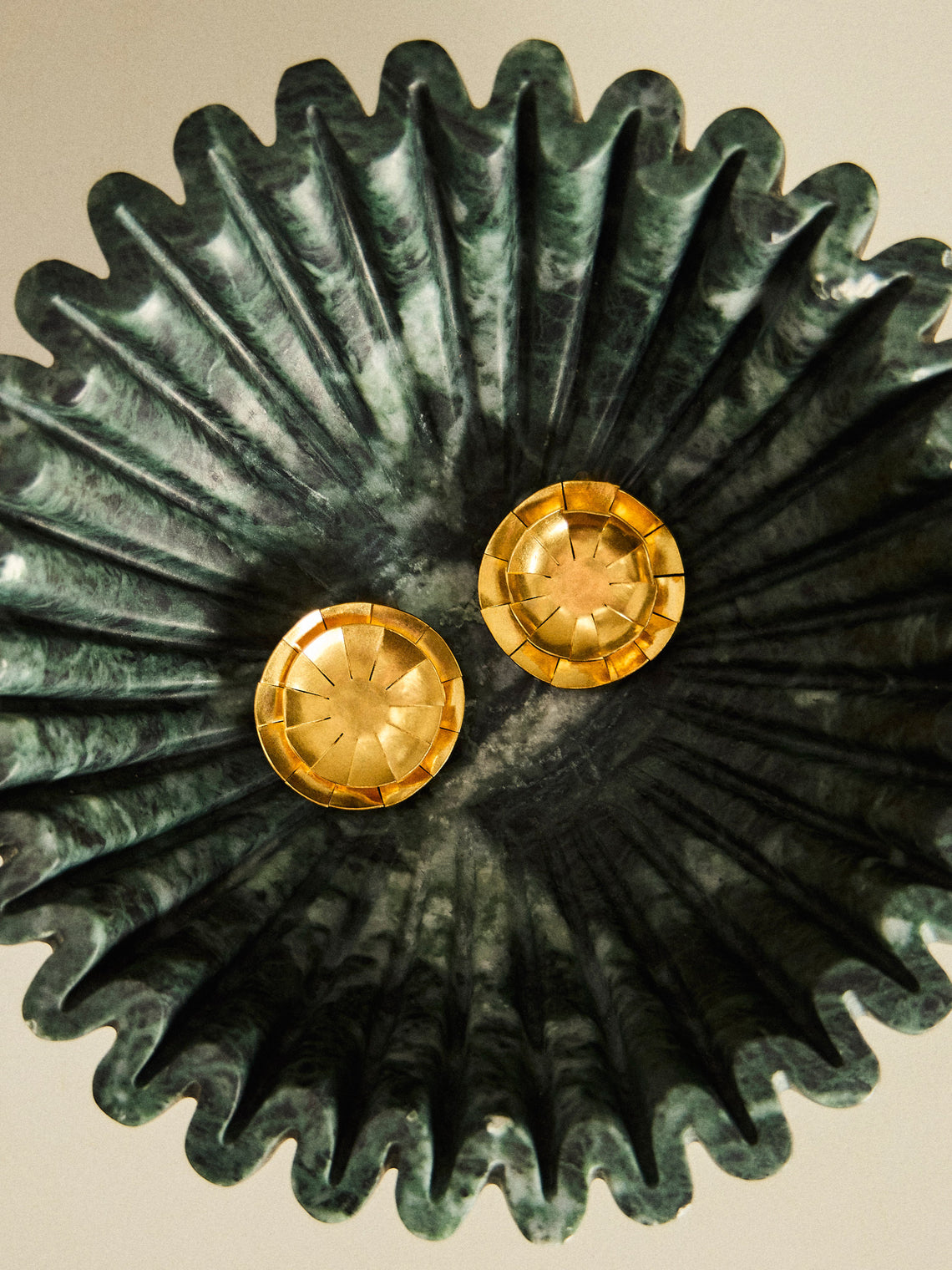 Mahnaz Collection - Vintage 1985 Hervé Van der Straeten French Gilded Brass Sphere Clip-On Earrings - Gold - ABASK