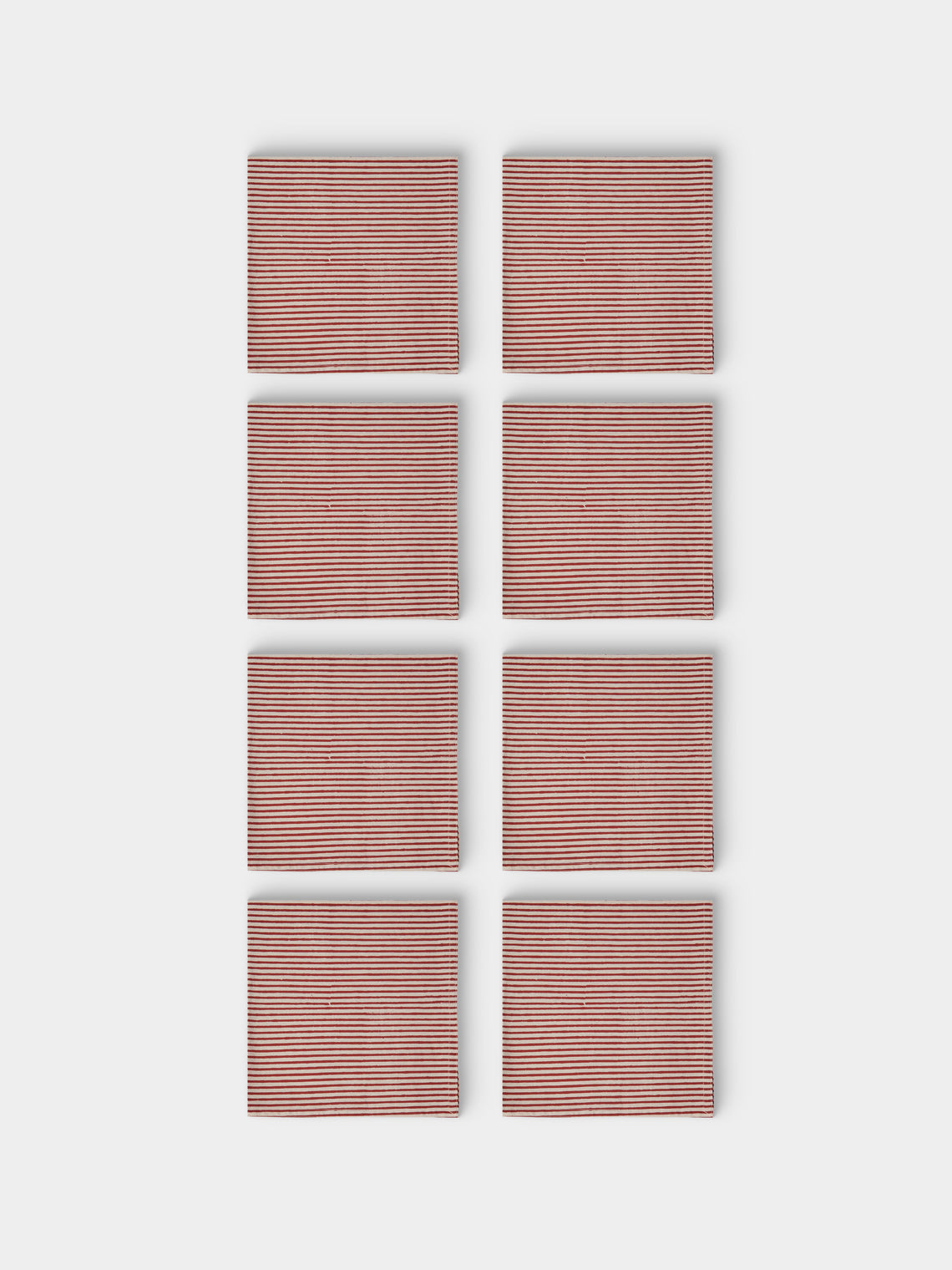 Chamois - | Set of 8 | Stripe Block-Printed Cotton Napkins - Red - ABASK - 