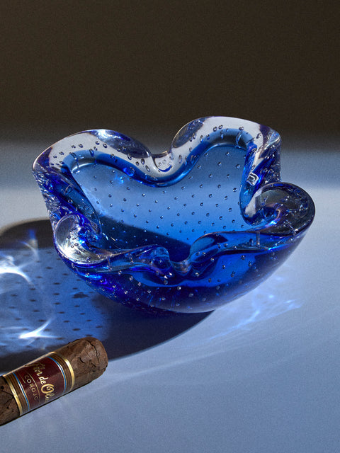 Antique and Vintage - Mid-Century Glass Ashtray - Blue - ABASK