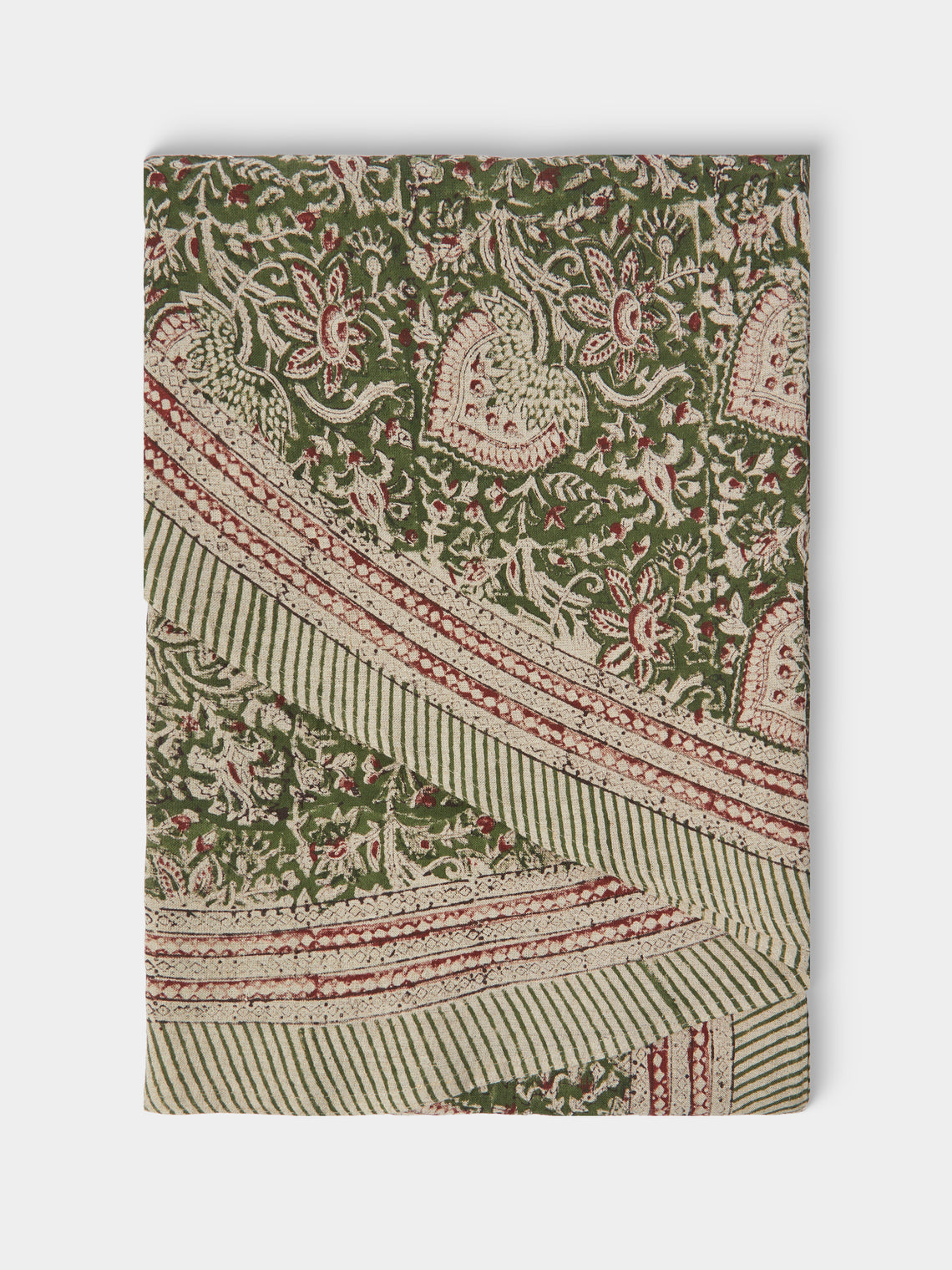 Chamois - Oriental Block-Printed Linen Round Tablecloth (86.5in/2.2m) - Multiple - ABASK