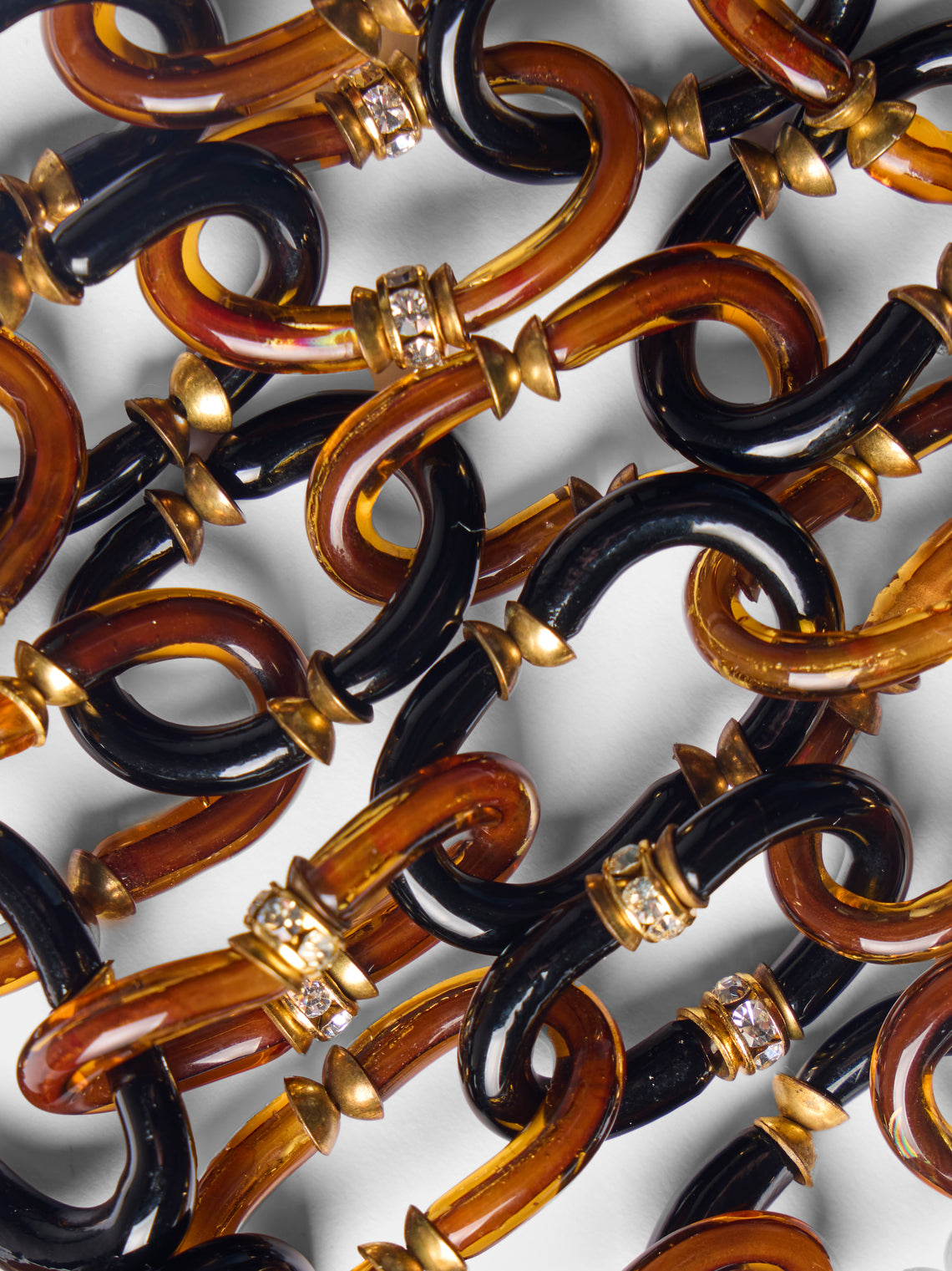 Mahnaz Collection - Vintage 1960s Archimede Seguso Murano Glass, Rhinestone and Gilt Brass Necklace - Brown - ABASK