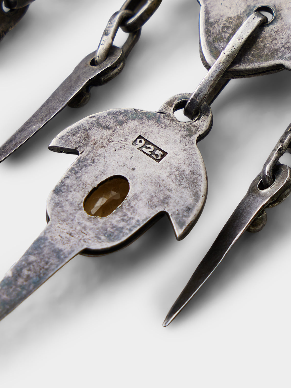 Mahnaz Collection - Vintage Sterling Silver and Citrine Dangle Earrings - Silver - ABASK