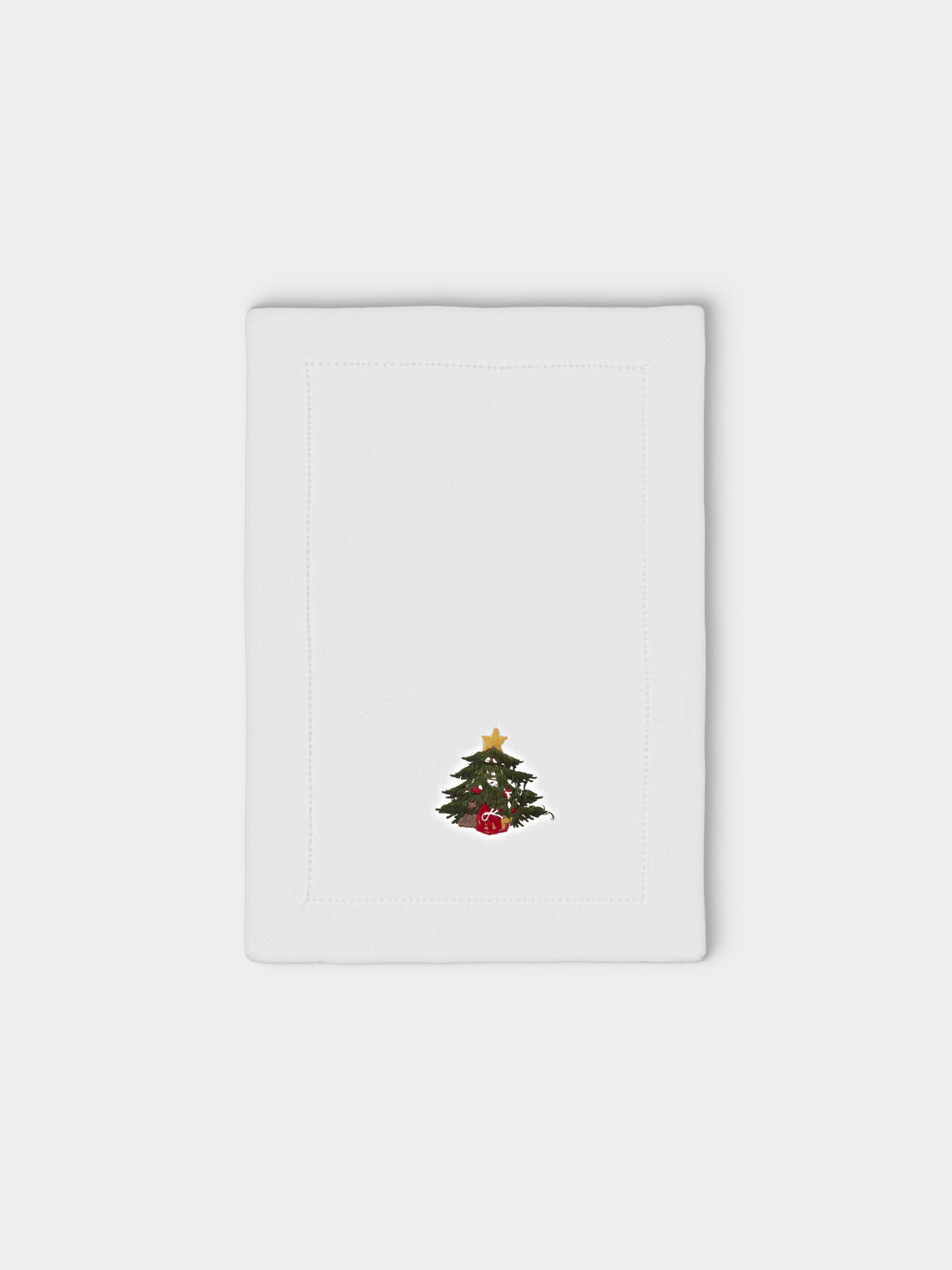 ERI Textiles - | Set of 6 | Santa Claus Hand-Embroidered Linen Cocktail Napkins - White - ABASK