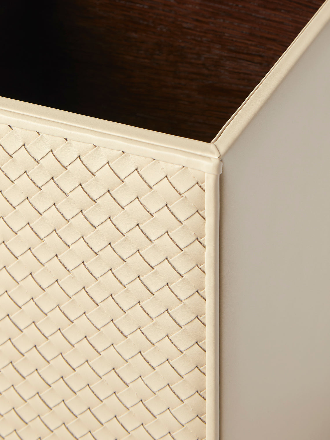 Riviere - Ivo Woven Leather Wastepaper Bin - Ivory - ABASK
